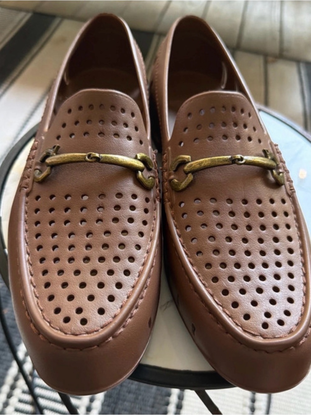 Men's Perforated Brown Leather Bit Loafers